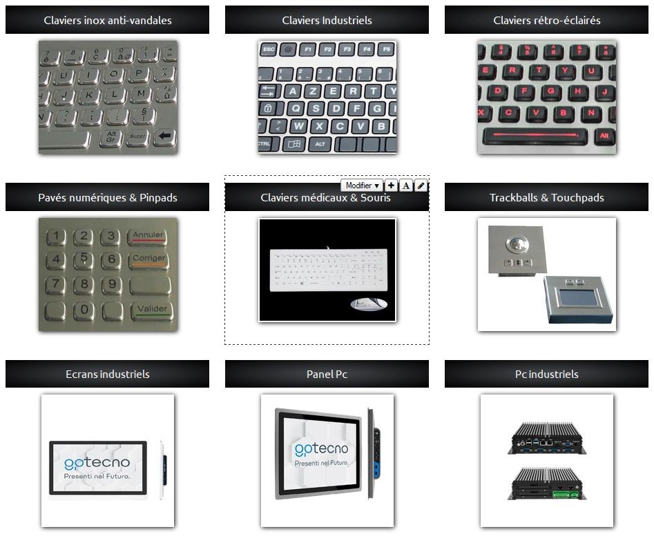 Claviers souris écrans pc pour applications industrielles medicales